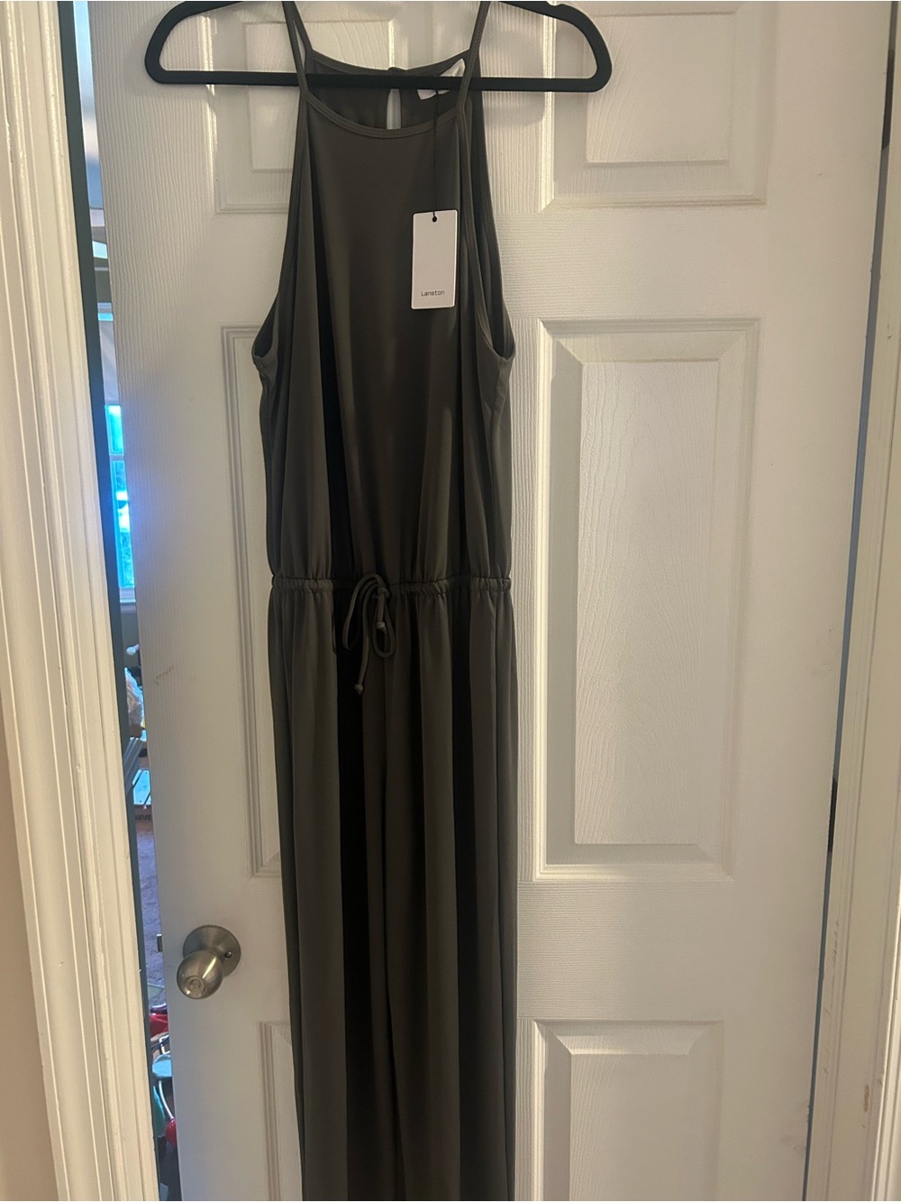 Lanston Olive Green Sleeveless Drawstring jumpsuit